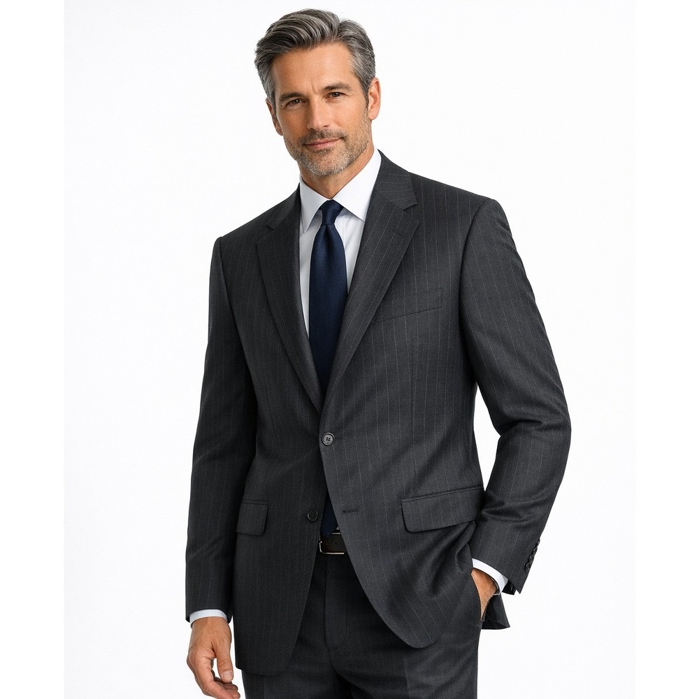 Brooks Brothers Mens 43 LG Pinstripe Wool Blazer Jacket Charcoal Grey 2-Button